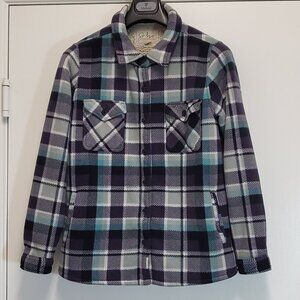 Soho Threads Jacket Fleece Womens Large Sherpa Lined Pockets Button Up Plaid